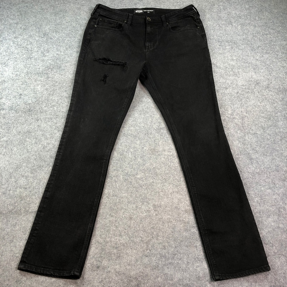 Seven7 Premium Denim Men Jeans 34x34 (fits 35x34) Black Slim Straight Distressed